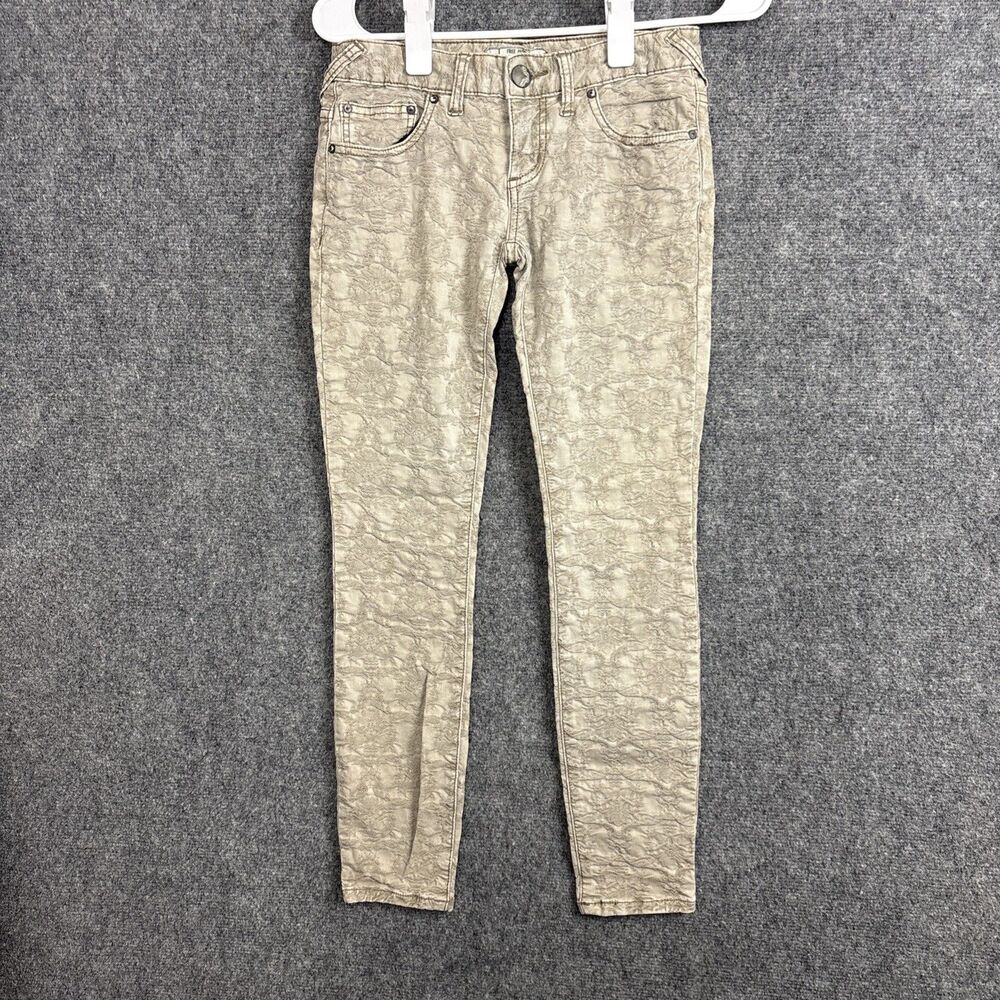 Free People Pants Womens Size 24 Beige Brocade Skinny Hipster 90's